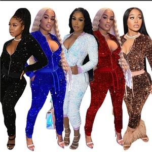 Gold, sequin outfit, jacket pants, truck suit, size Small